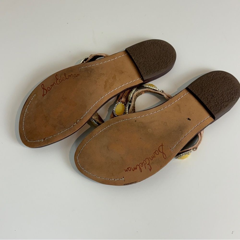 Sam Edelman Gracelyn Thong Flip Flops Yellow Rhinestones 8 - Picture 5 of 7